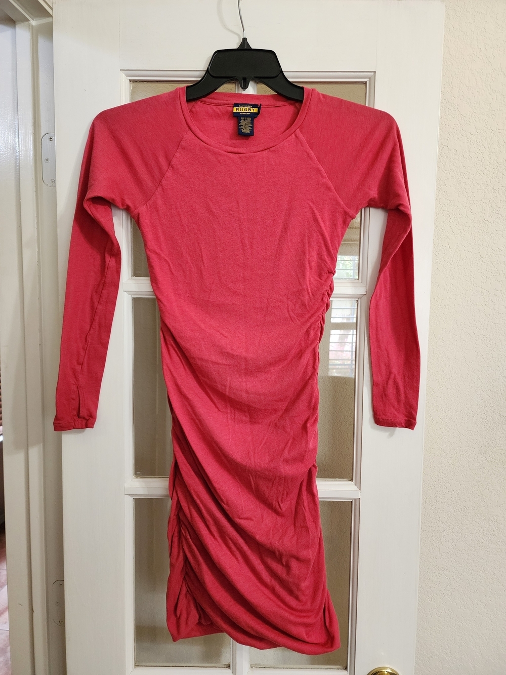 Ralph Lauren Rugby Pink Ruched Bodycon Dress Long Sleeve Small